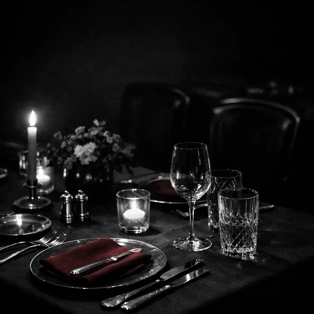 Intimate dark table prepared for a private evening